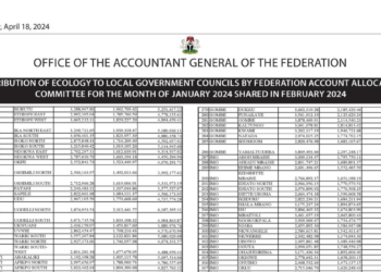 Summary of the Gross Revenue Allocation By Federation Account Allocation Committee For January 2024